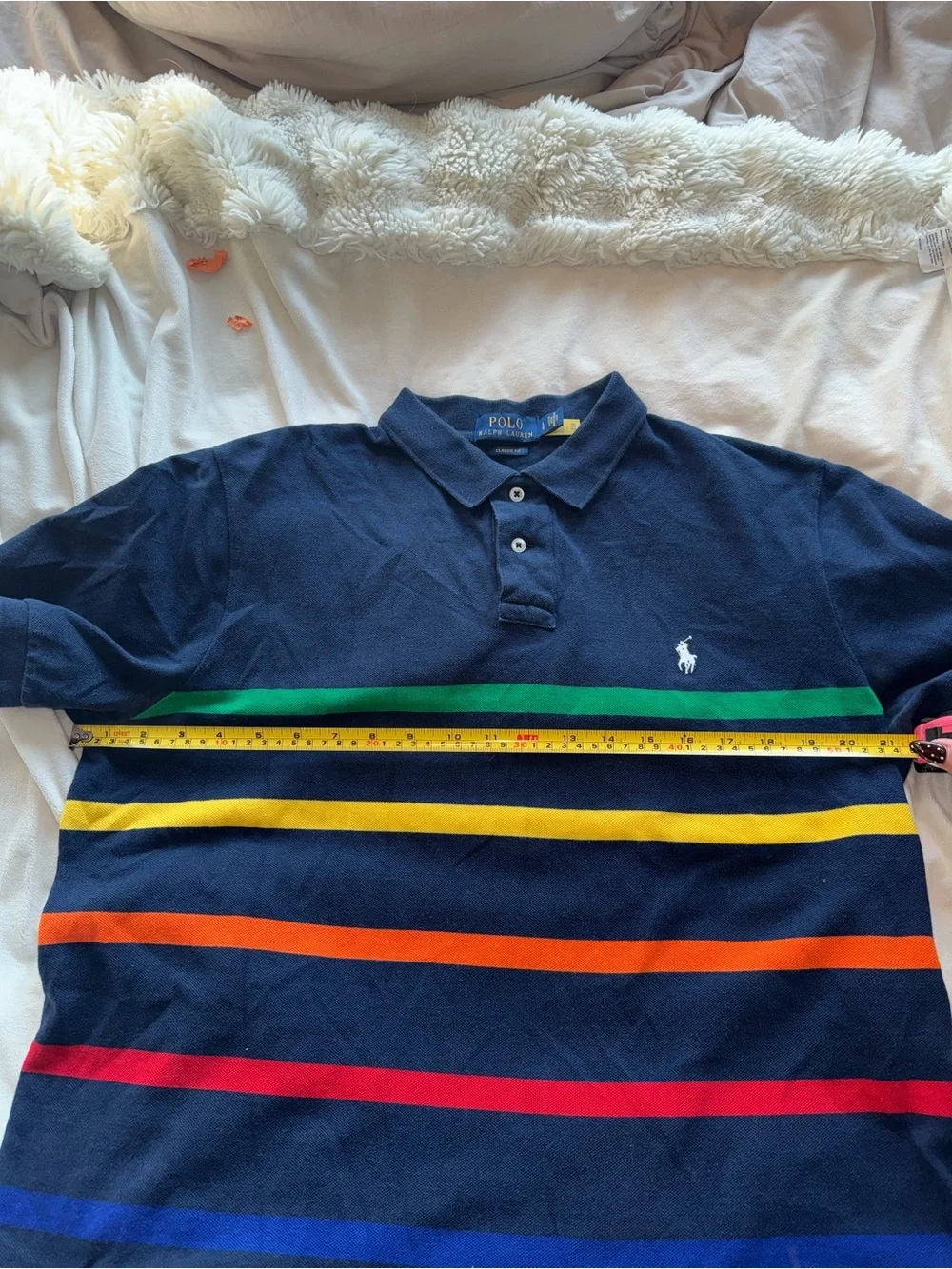 Ralph Lauren Navy Polo Shirt with Multicolor Stripes